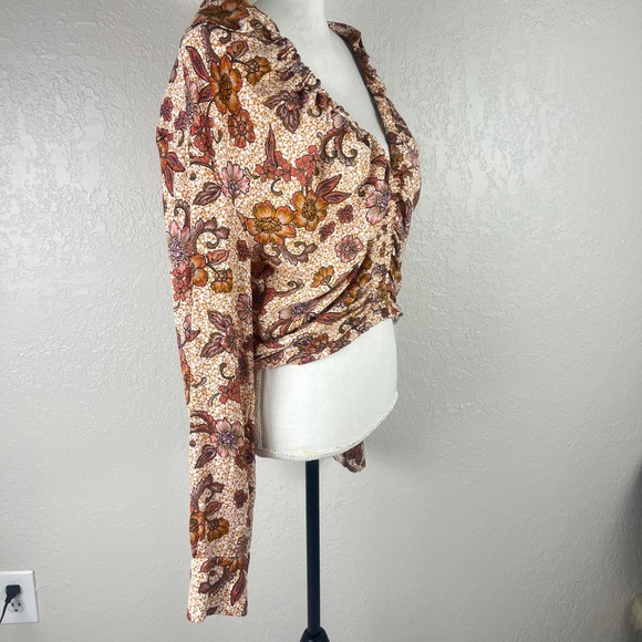 Free People Women’s I got you Printed Top Blouse Sz L Floral Long Sleeve - Picture 8 of 16